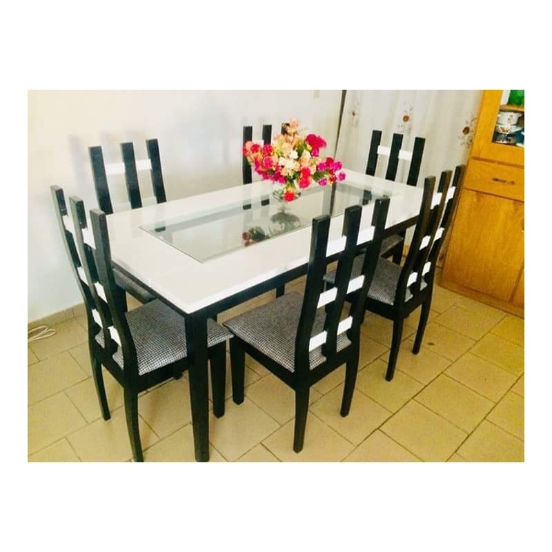 Generic Table à Manger Vitrée 6 Chaises Simili Cuir Bleu Prix