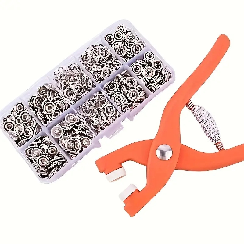 50 sets snap button kit with hand pressure pliers 50pcs snaps 1 clear box metal snaps for sewing sewing snaps for diy crafts clothes hats bags sewing supplies 0
