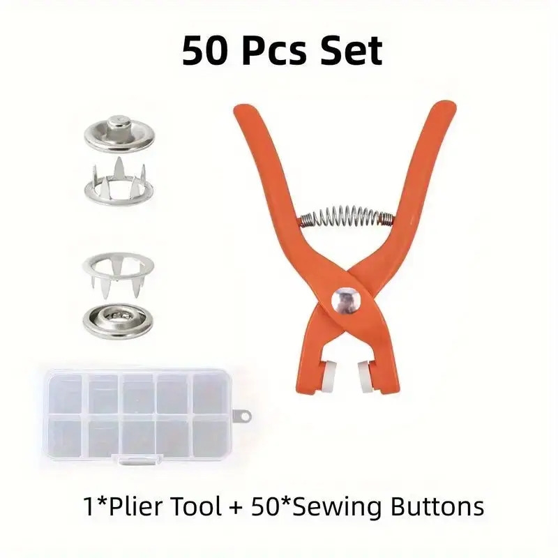 50 sets snap button kit with hand pressure pliers 50pcs snaps 1 clear box metal snaps for sewing sewing snaps for diy crafts clothes hats bags sewing supplies details 1