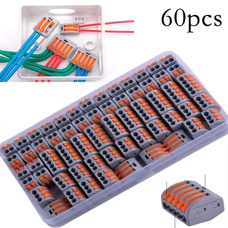 60pcs lever wire nut connectors compact splicing wire connector 2 3 5 port electrical connectors assortment kit for quick wiring 28 12 awg details 2