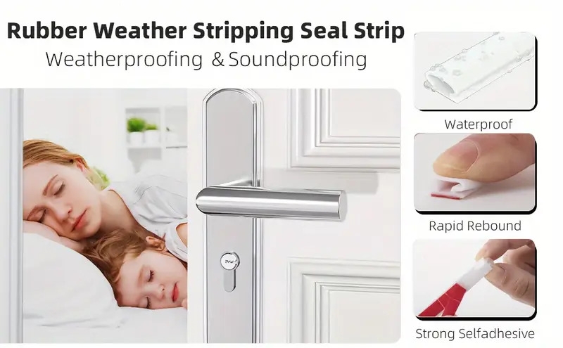 10英尺门用防风条，自粘橡胶隔音窗户和门d形密封条，门框缝隙阻挡气候条 商品详情 7