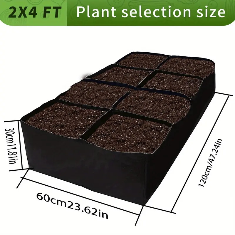 128 gallon 8 section horticultural bed 2x4   breathable height increasing planting container planting bag   suitable for vegetables potatoes and flowers indoor outdoor   rectangular planting box 2