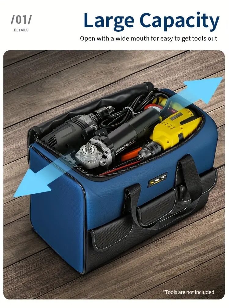heavy duty tool bag with wide mouth for tool storage carrier and organizer tool bag for men wide mouth tool bag with inside pockets details 1
