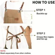 1pc   polyester canvas work apron adjustable cross back chef apron with metal rivet and hooks anti dislodging pockets for men women 500g m woven fabric for cooking kitchen bbq artist details 5