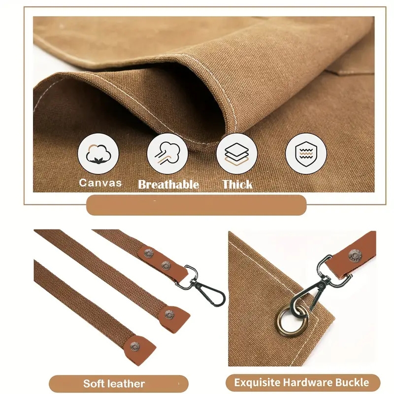 1pc   polyester canvas work apron adjustable cross back chef apron with metal rivet and hooks anti dislodging pockets for men women 500g m woven fabric for cooking kitchen bbq artist details 9