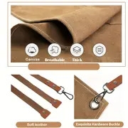 1pc   polyester canvas work apron adjustable cross back chef apron with metal rivet and hooks anti dislodging pockets for men women 500g m woven fabric for cooking kitchen bbq artist details 9