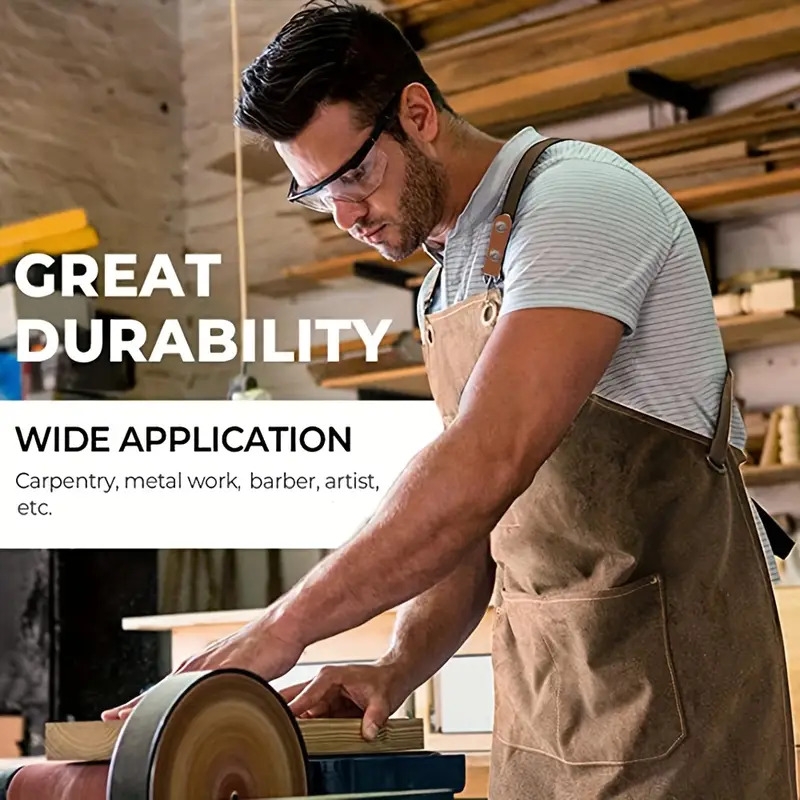 1pc   polyester canvas work apron adjustable cross back chef apron with metal rivet and hooks anti dislodging pockets for men women 500g m woven fabric for cooking kitchen bbq artist details 8