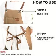 1pc polyester canvas work apron adjustable cross back chef apron with metal rivet and hooks anti dislodging pockets for men women 500g m woven fabric for cooking kitchen bbq artist details 5