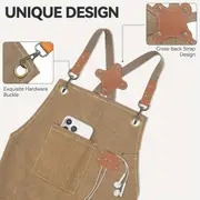 1pc   polyester canvas work apron adjustable cross back chef apron with metal rivet and hooks anti dislodging pockets for men women 500g m woven fabric for cooking kitchen bbq artist details 3