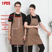 1pc   polyester canvas work apron adjustable cross back chef apron with metal rivet and hooks anti dislodging pockets for men women 500g m woven fabric for cooking kitchen bbq artist details 6