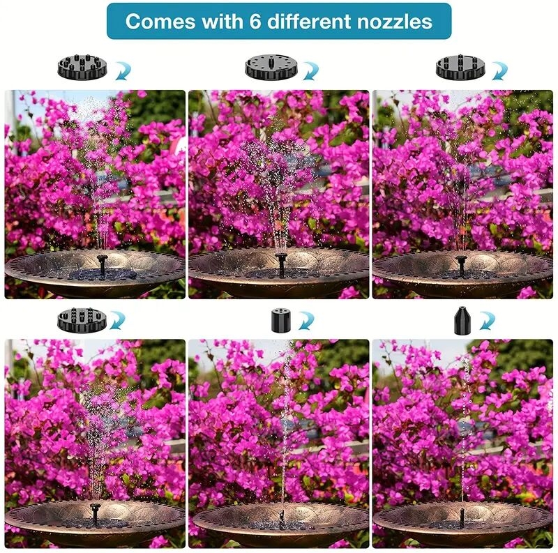 high quality 1 5w solar fountain pump with 6 interchangeable nozzles ideal for bird baths ponds outdoor water features floating design details 5