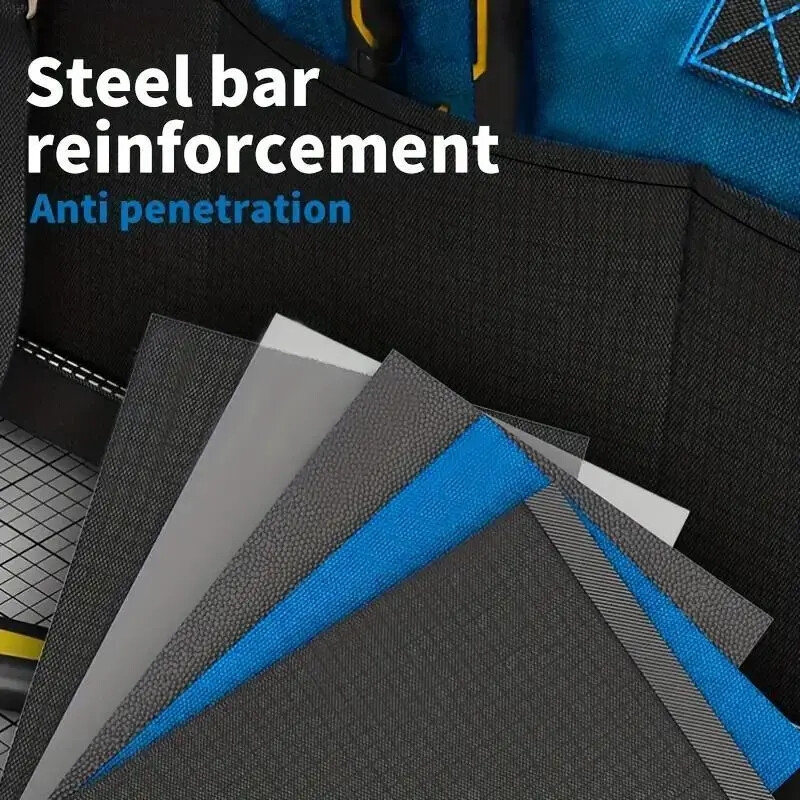 一只大号便携工具袋，采用耐磨加厚帆布，适用于电工空调维修工具包，配有肩带