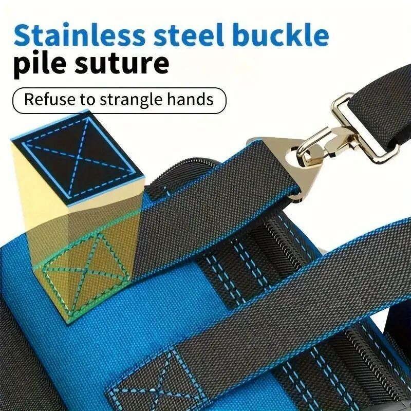 一只大号便携工具袋，采用耐磨加厚帆布，适用于电工空调维修工具包，配有肩带