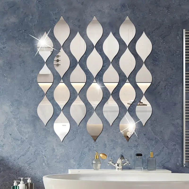 10 20 30pcs reflective acrylic water drop mirror stickers acrylic mirror tiles wall stickers 3d diy stick on art removable wall sticker diy wall decals art for living room bathroom home office 5 91x3 15in details 10