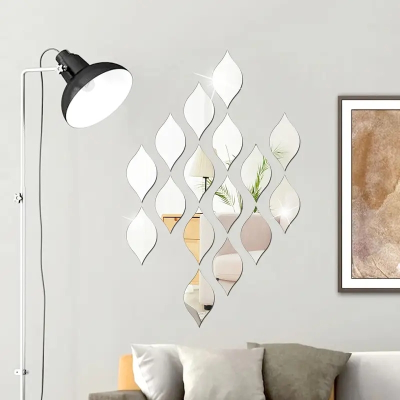 10 20 30pcs reflective acrylic water drop mirror stickers acrylic mirror tiles wall stickers 3d diy stick on art removable wall sticker diy wall decals art for living room bathroom home office 5 91x3 15in details 8