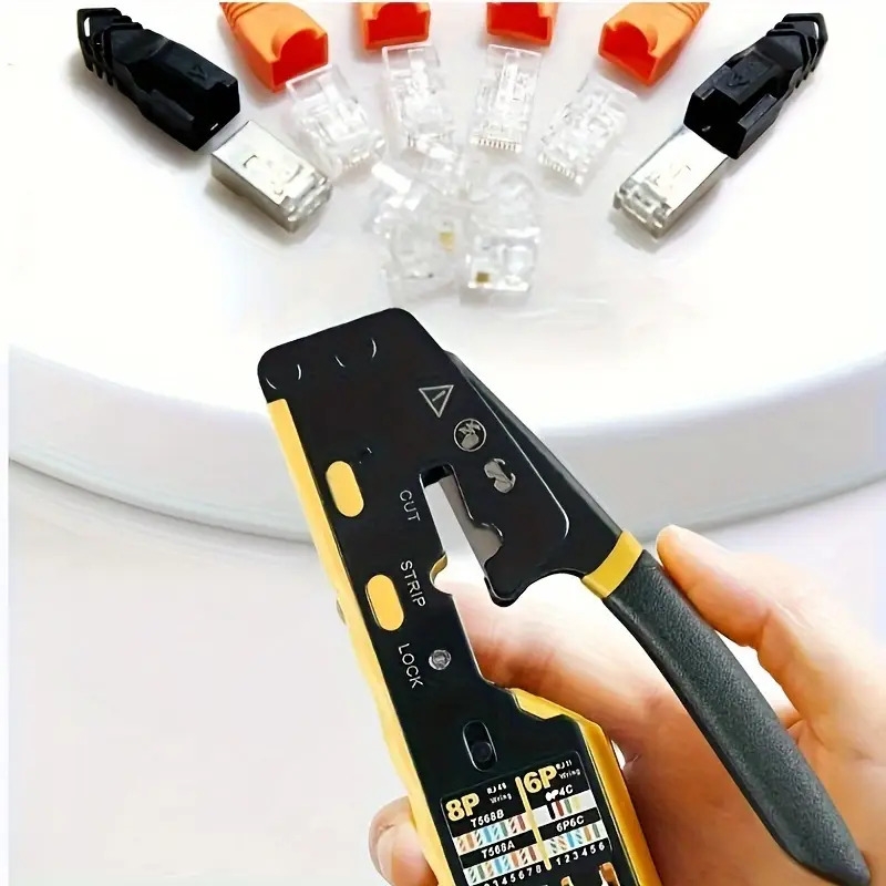 multifunctional rj45 crimping tool cat5 6a 7 cable cutter 6088 efficient 8p6p crimper for shielded connectors non slip handle with adjustable button durable network wiring pliers for cat 7 details 2