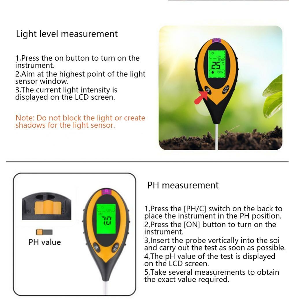 3 en 1 pH-mètre numérique du sol plante Agriculture de fleurs