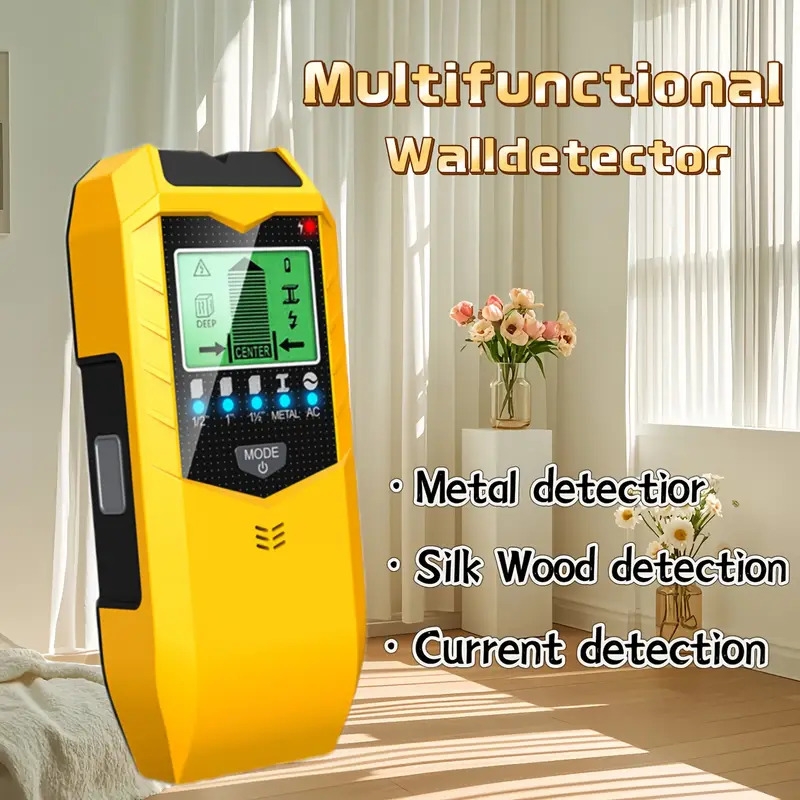 黄色多功能墙壁探测器，带螺柱中心、金属和木材检测、交流电线警告 - 建筑和装修安全准确钻孔 - 不含电池、建筑工具|螺柱定位装置 | abs树脂结构 商品详情 5