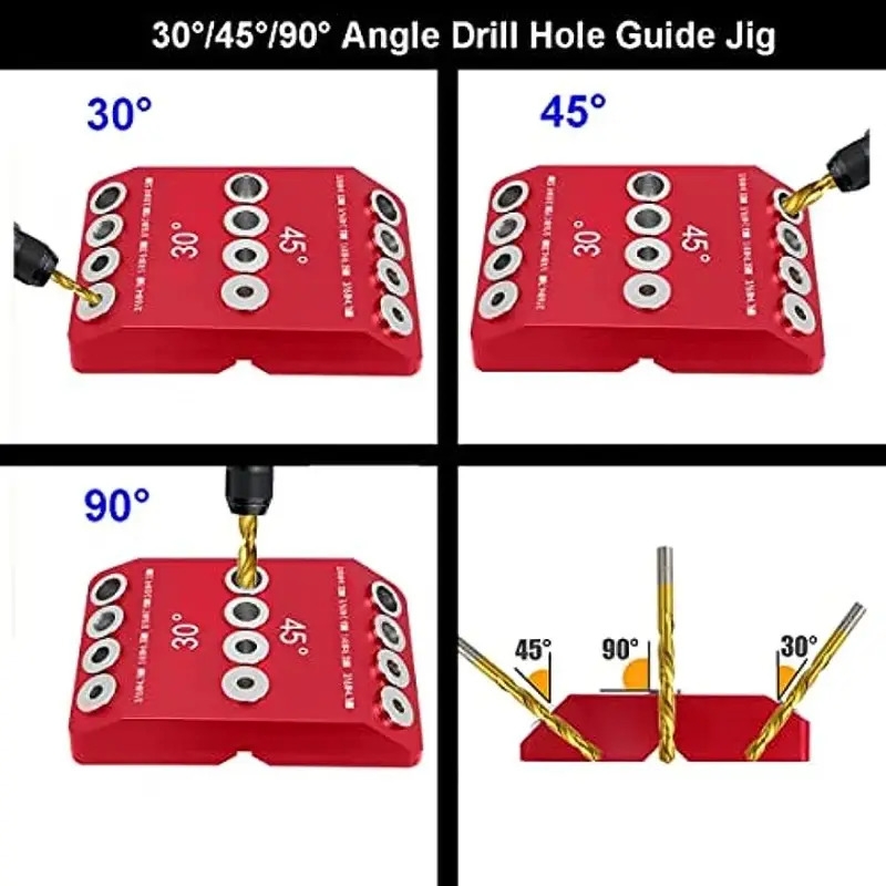 30 45 90 degree metal drill guide jig red aluminum angled drill kit for wood post lag screw railing deck stair handrail   all metal construction 1