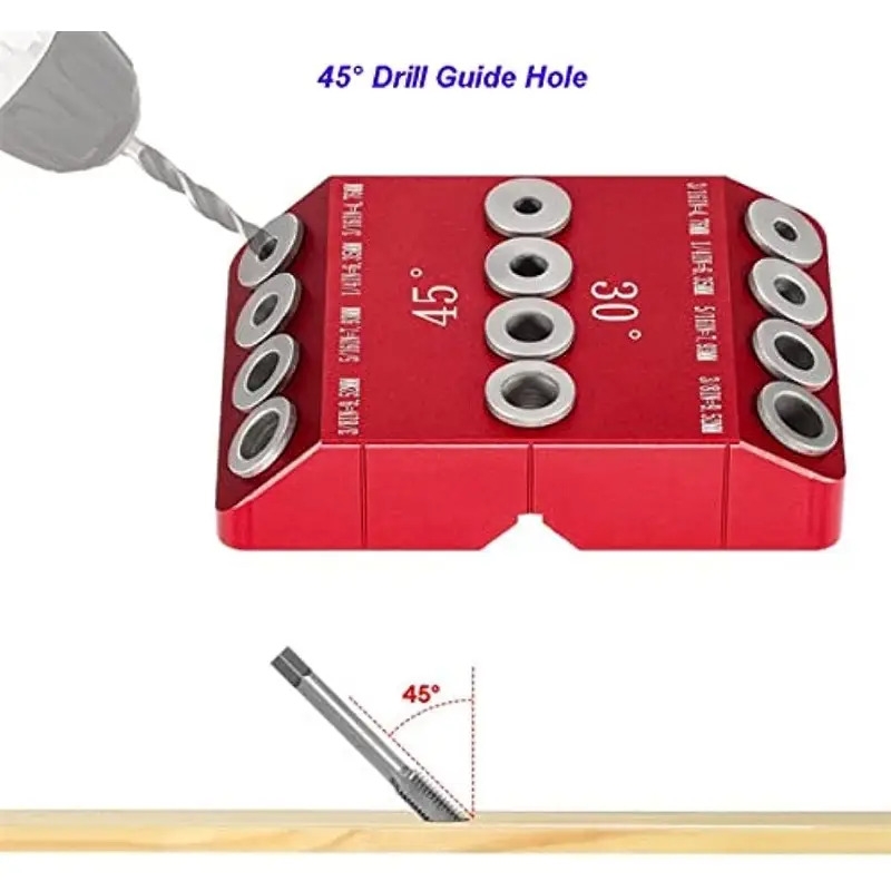 30 45 90 degree metal drill guide jig red aluminum angled drill kit for wood post lag screw railing deck stair handrail   all metal construction 4