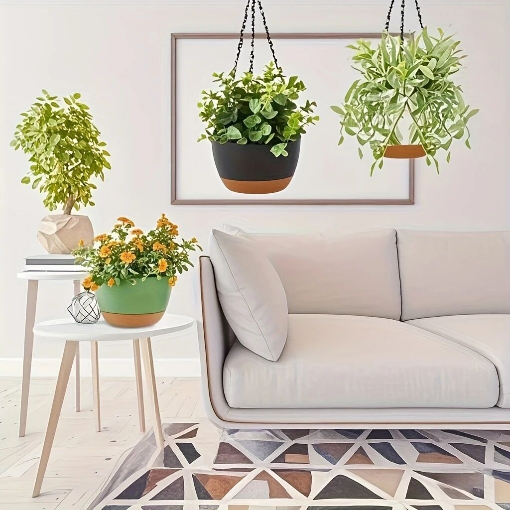 4pcs hanging flower stand for indoor and outdoor use plastic hanging planters with drainage holes and removable trays suitable for home decor wedding decoration easter mothers day graduation season   christmas etc details 0