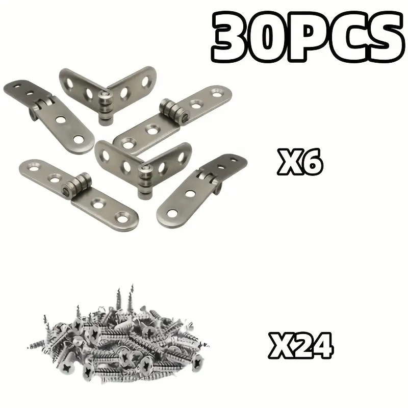 30pcs 6pcs foldable hinge 24pcs screw practical furniture flexible nut hinge strong pressure silvery cabinet door hinge for household use Product details 6