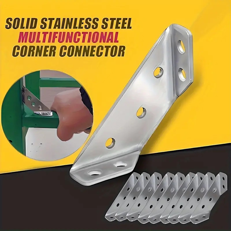 50pcs heavy duty stainless steel corner brackets with screws 90 angle support scratch resistant   for furniture wood frames details 2