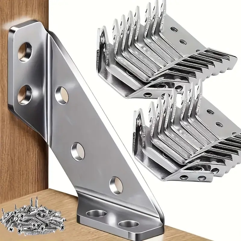 50pcs heavy duty stainless steel corner brackets with screws 90 angle support scratch resistant   for furniture wood frames details 1