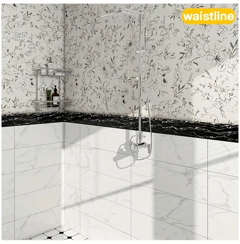 1卷=196.85英寸长x3.94英寸宽，加厚大卷大理石自粘踢脚线墙纸，即剥即贴，diy可拆卸，无残留移除，易粘贴，pet乙烯基材料，防水，防潮，易打理，可水洗，适用于电视背景墙门框相框装饰贴纸，家具饰品。客厅墙角，天花墙角，厨房角落，卫生间隔断踢脚线墙贴，翻新壁纸 商品详情 7