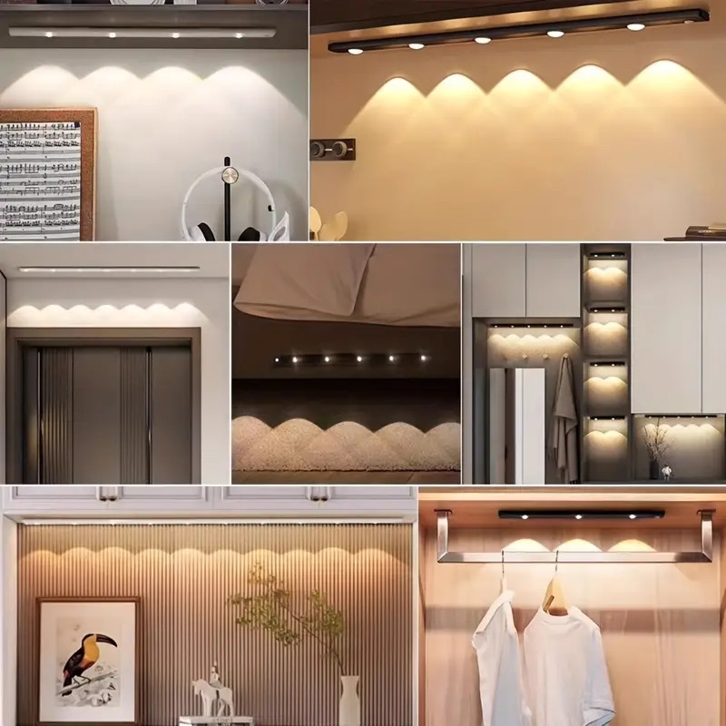 1个现代led感应柜灯,带磁吸usb充电,无线运动检测,超薄纤薄设计,3色可调led,适用于厨房、衣柜、浴室、展示柜的磁吸天花板/墙壁/床头照明——节能智能照明,带运动感应和usb供电操作 商品详情 9
