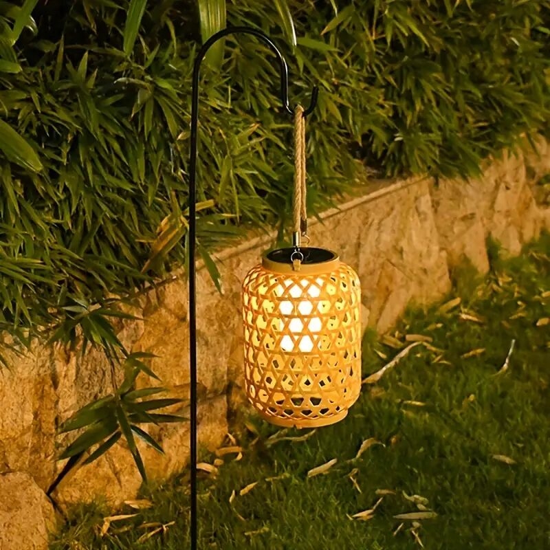 solar outdoor lights - solar lanterns with automatic  , warm  , solar-powered chandelier for garden, patio, party, lawn, tree decoration - energy-  landscape lighting, outdoor solar lights, patio ambiance, rustic charm, rattan design, garden lighting, vintage lantern, durable construction, ecoconscious buyers 3