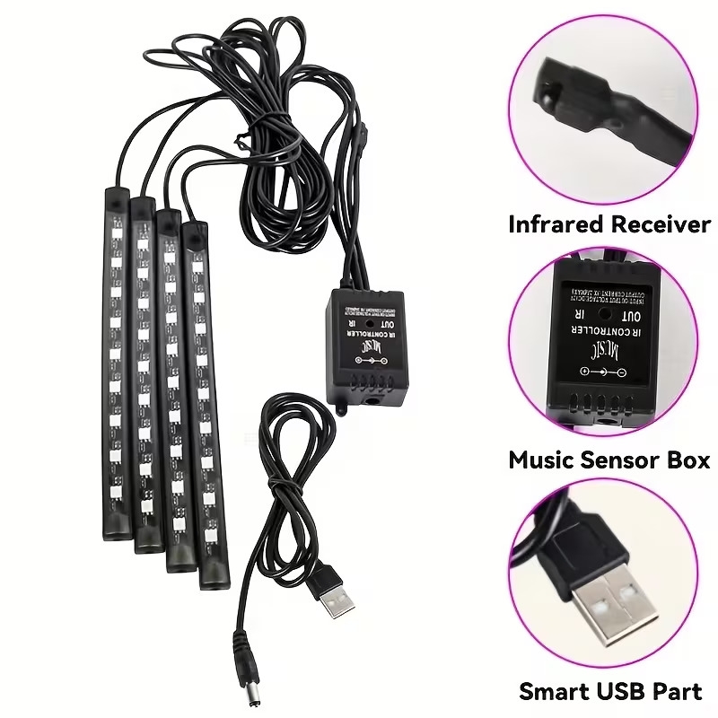 简易安装,汽车高亮度霓虹灯套件,汽车 led 灯条,车内灯、圣诞装饰、usb 霓虹灯配件,氛围灯带、脚部空间霓虹灯套件 商品详情 1