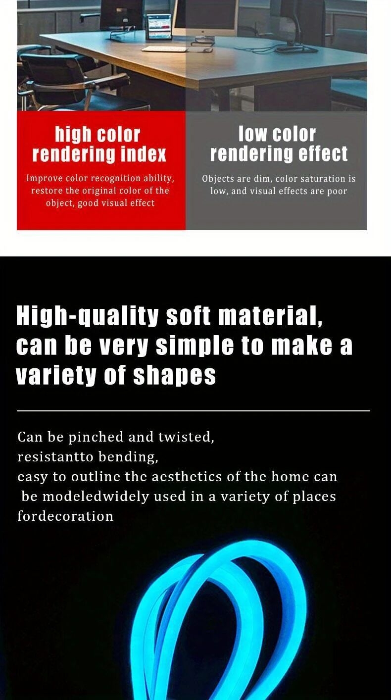 1条冰蓝色led霓虹灯带,39.37-196.85英寸usb供电,可弯曲管状设计配白色连接器——适用于卧室、客厅、玄关、走廊、室内外装饰,diy创意照明,按键开关控制,霓虹灯墙面装饰 详情 5