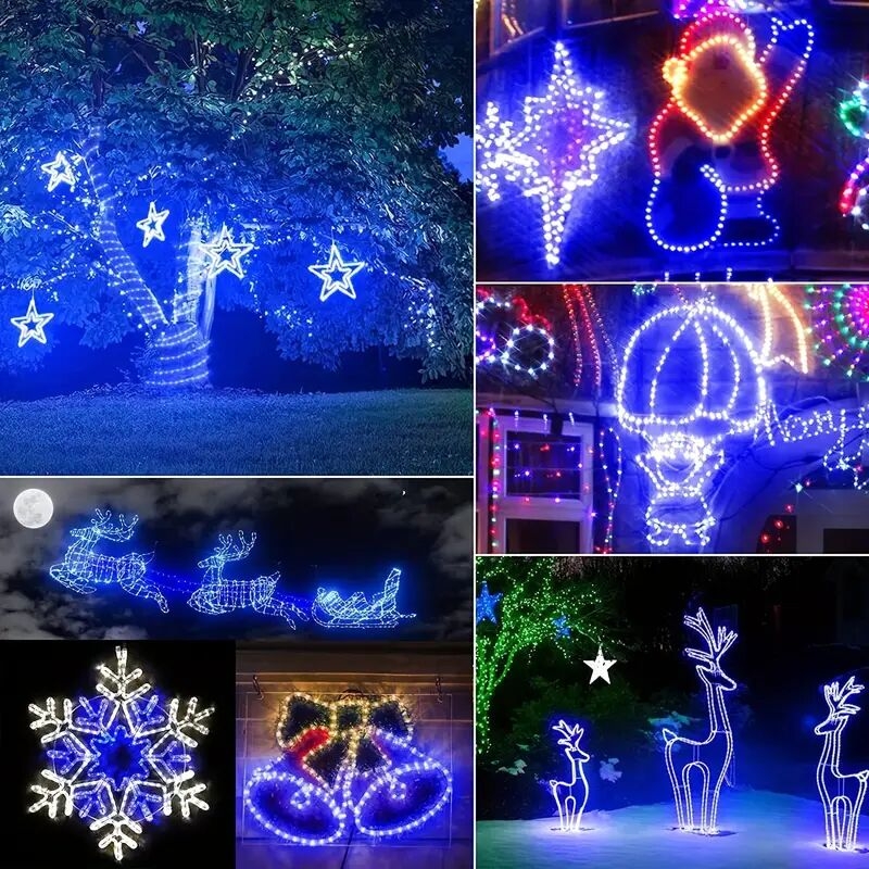 1pc 100 200leds solar outdoor rope light 8 modes ip65 waterproof large powered tube remote control timer string lights for holiday christmas party decoration 6