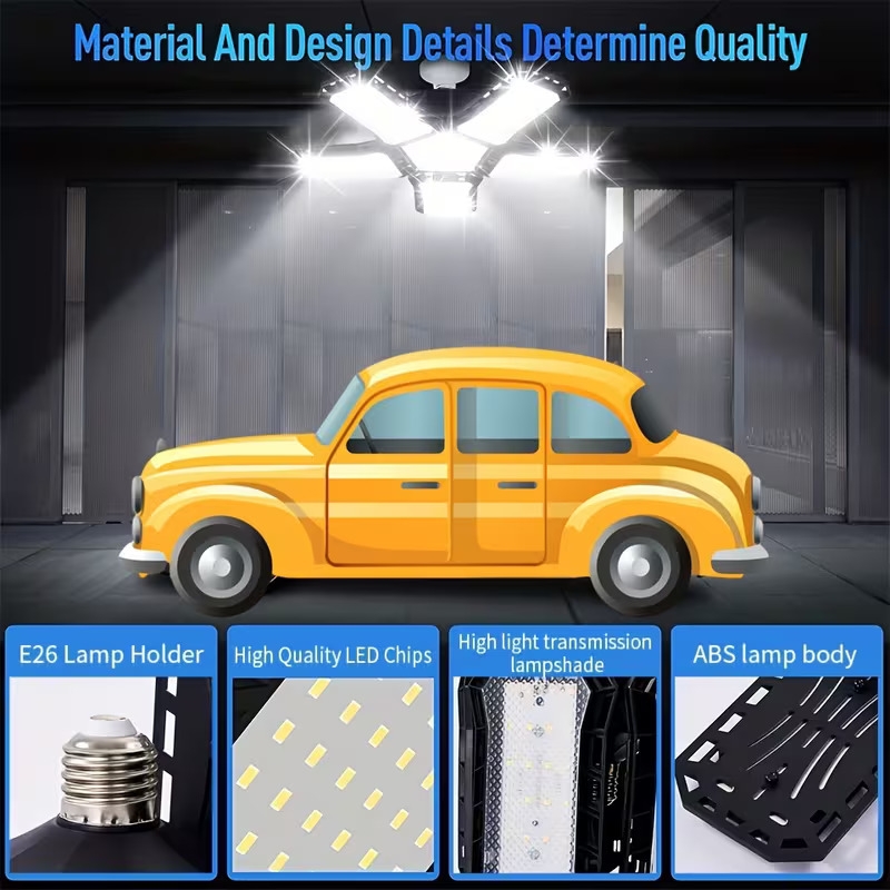 led 车库灯泡,2925 流明 - 5200 流明车库照明带可调式面板的 led 商店灯,e26 螺丝插座变形 led 车库吸顶灯适用于仓库、走廊 商品详情 4