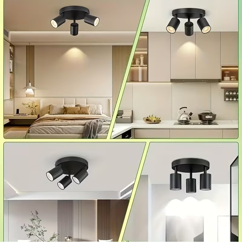 1pc ceiling light 3 head rotatable gu10 ceiling light spotlight bar ceiling light black white modern ceiling light suction light for kitchen bedroom living room bulb not included Product details 6