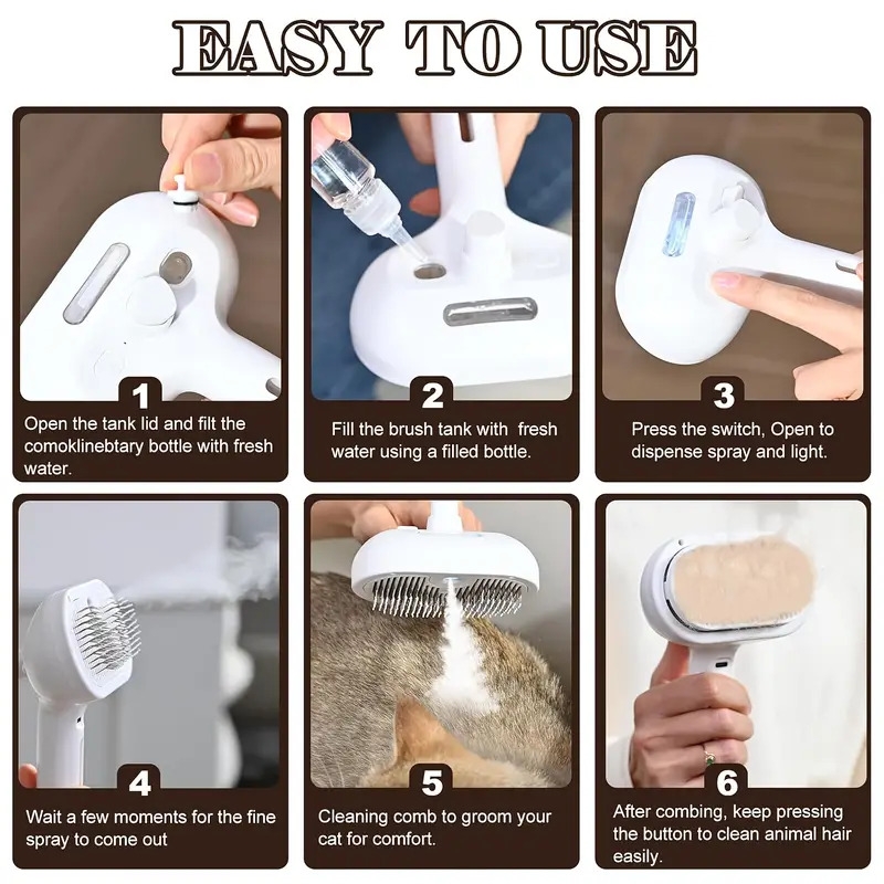 1件猫蒸汽刷3合1猫刷，带有蒸汽和释放按钮，适用于大中小型猫狗室内用，宠物狗毛发去除和脱落 商品详情 7