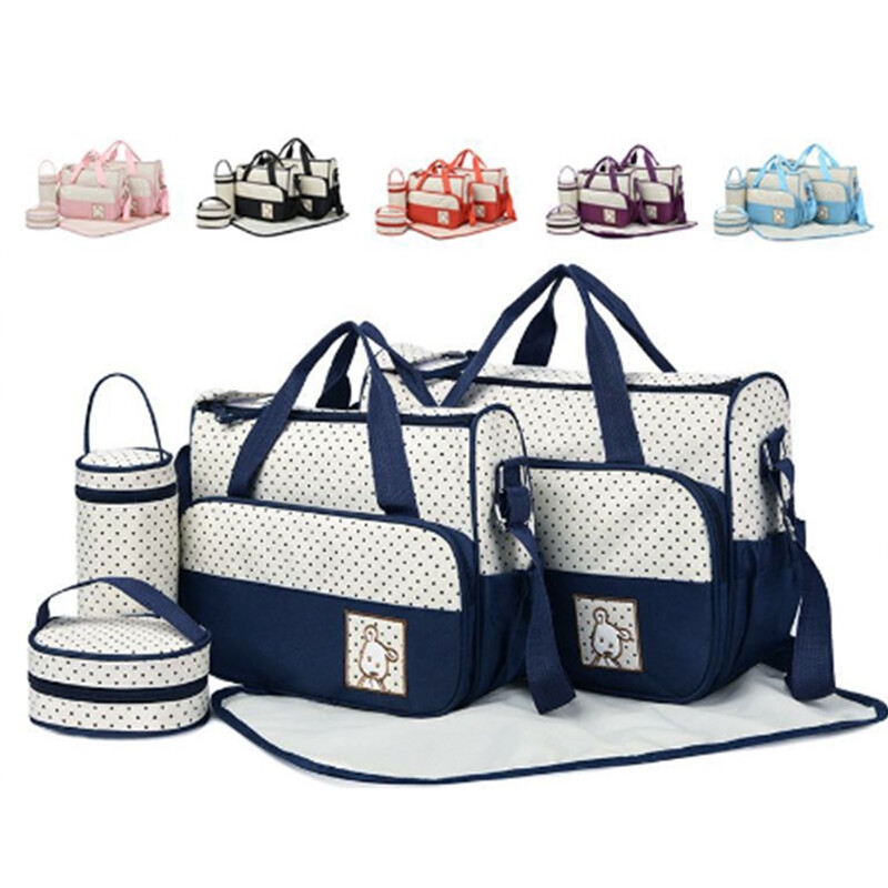 5 pièces ensemble multifonction Nappy changer bébé sac à couches grand sac d'allaitement réutilisable avec sangles maman sac de maternité