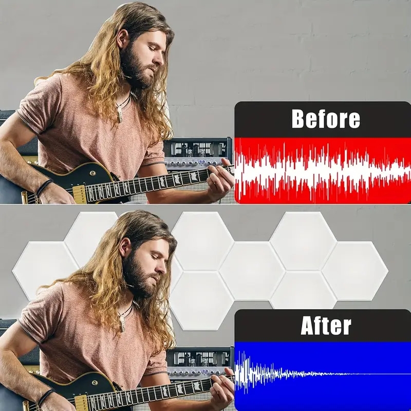 14 pack hexagon acoustic panels self   high density foam soundproofing tiles for studio conference room recording live streaming home theater gaming   polyester sound absorption panels details 4