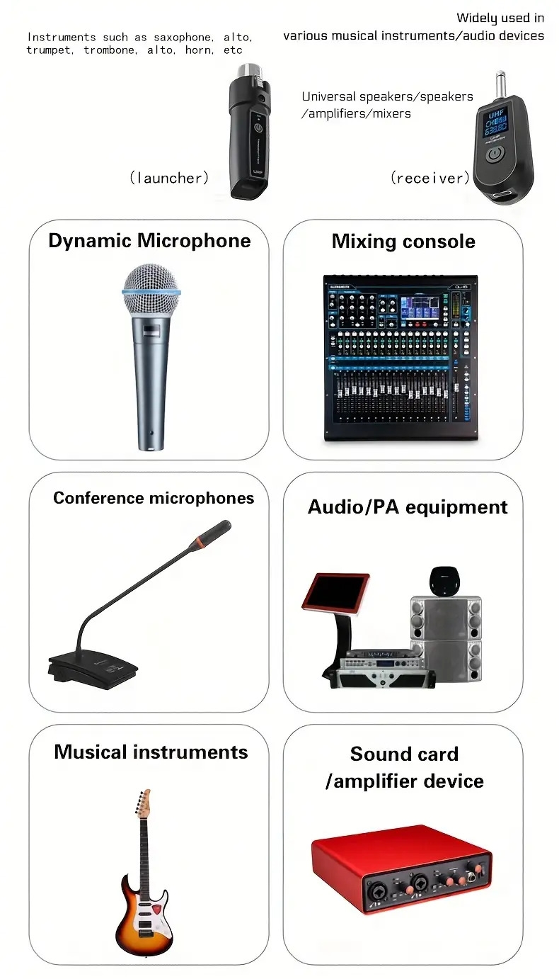 xlr adapter system wireless microphone transmitter receiver system for dynamic microphone guitar audio mixer pa system wireless function of transmitter Product details 5
