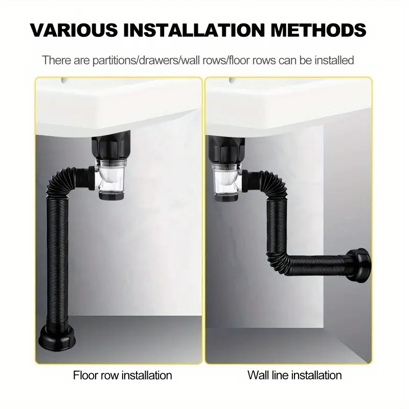 1 件柔性黑色塑胶水槽排水管,附不锈钢过滤篮 - 可扩展 p 型陷阱,适用于厨房和垃圾处理,可调式排水管,带安全夹紧连接器,非常适合肥皂盒安装,厨房水槽配件|现代厨房实用|不锈钢篮,厨房水槽排水篮 详情 3
