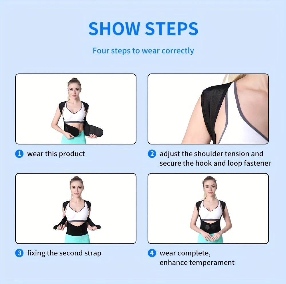 工厂直销热卖全新升级舒适款配延长带，加大加长男女通用透气可调节背部支撑姿势矫正带，衣服下隐形. 详情 9