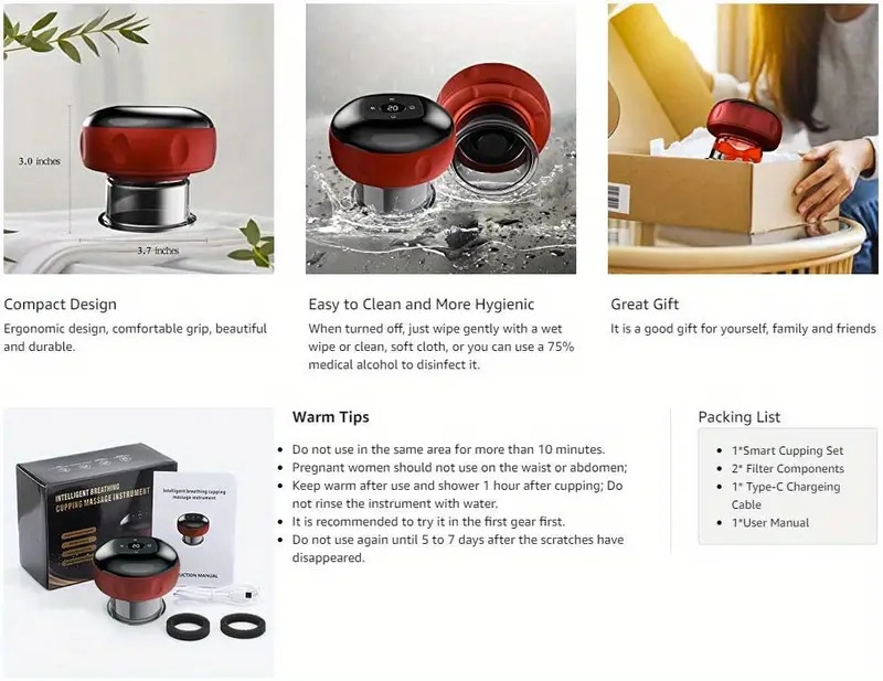 intelligent vacuum cupping device electric scraping instrument wireless charging high suction hot compress machine can moving massage instrument details 2