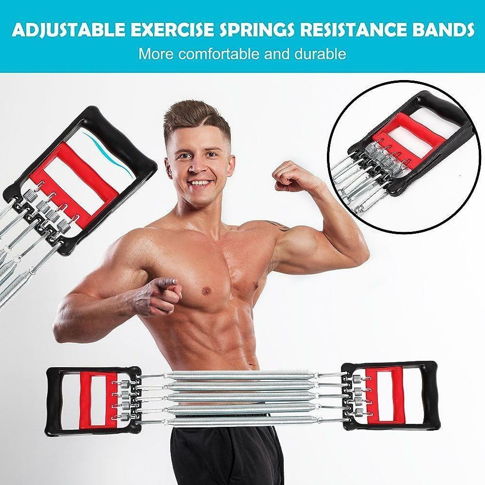 uxcell Extenseur de bras de poitrine, bandes de résistance à ressorts d'exercice réglables, équipement de fitness à domicile pour hommes, comprend 5 ressorts métalliques, 1 pièce pour exercice d'entraînement musculaire à domicile, rouge noir images 2