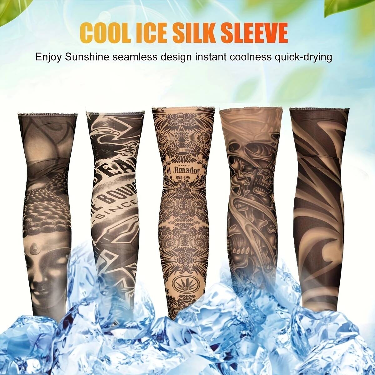 10件uv防护臂套 - upf50+ 防晒速干防滑扣合设计 - 摩托车、骑行、跑步用男女通用（10件装）- 运动员理想礼物，户外运动必备，纹身风格透气面料，耐用材质，清凉袖套，健身爱好者首选 详情 7