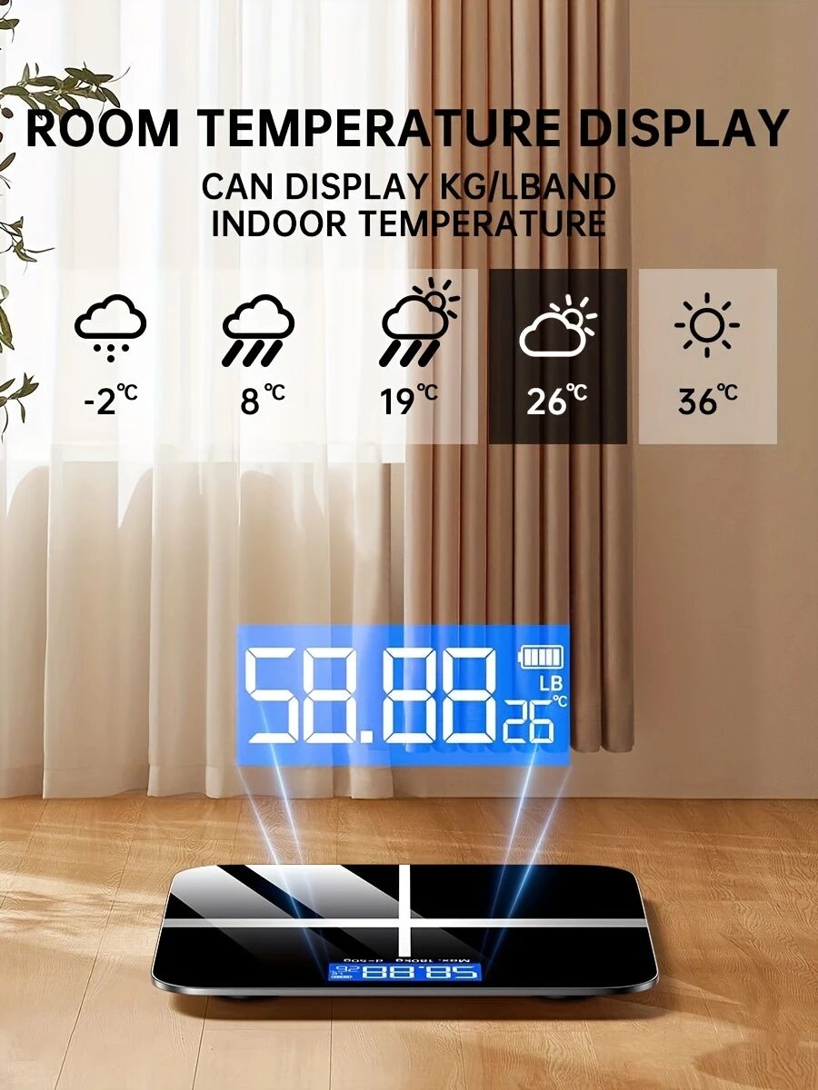 体重秤电子秤，396磅数位浴室秤，高精度体重秤，带液晶高清显示屏和温度显示（可切换kg和磅），超宽平台，高精度电子称重 详情 2