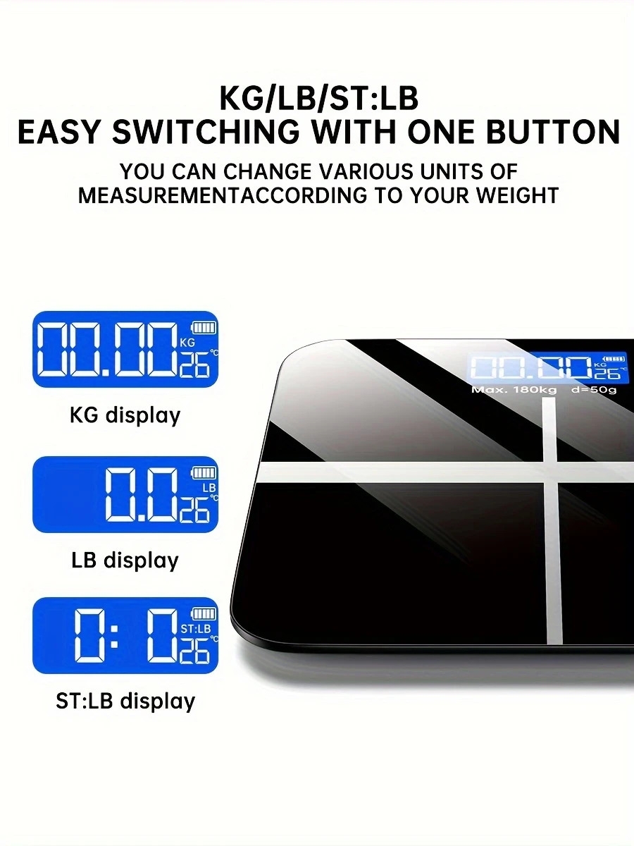 体重秤电子秤，396磅数位浴室秤，高精度体重秤，带液晶高清显示屏和温度显示（可切换kg和磅），超宽平台，高精度电子称重 详情 4