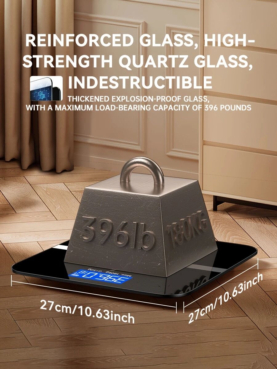 体重秤电子秤，396磅数位浴室秤，高精度体重秤，带液晶高清显示屏和温度显示（可切换kg和磅），超宽平台，高精度电子称重 详情 3