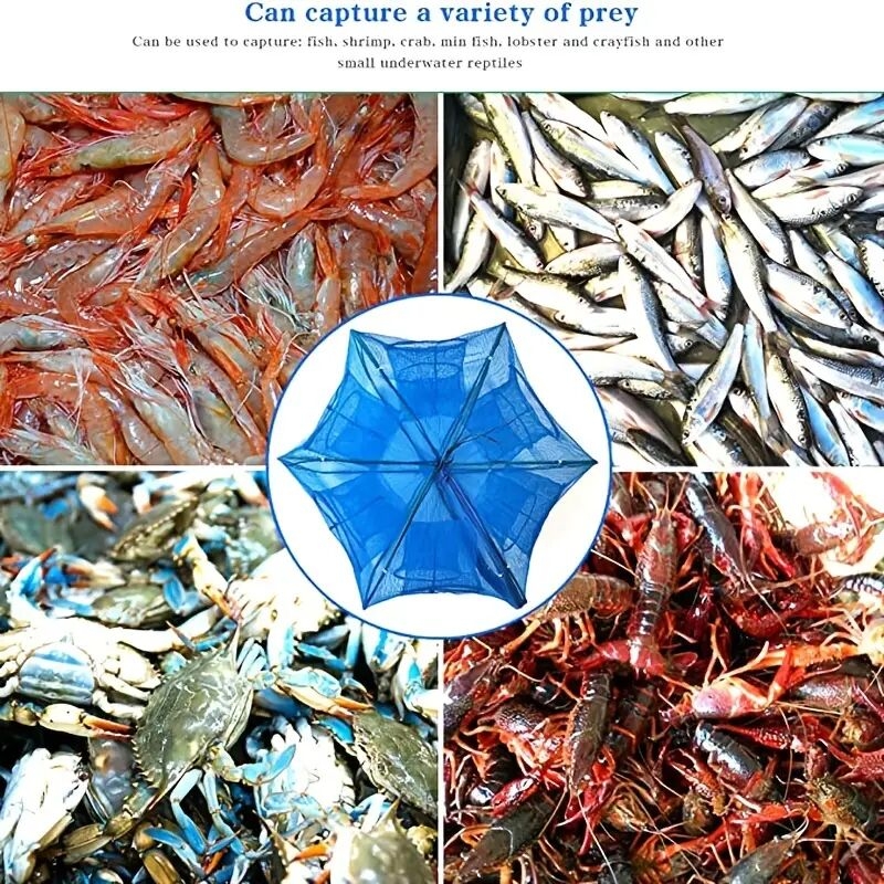 with this portable foldable nylon mesh fishing net   shrimp crab and lobster 3