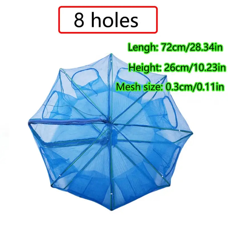with this portable foldable nylon mesh fishing net   shrimp crab and lobster 8 holes 9